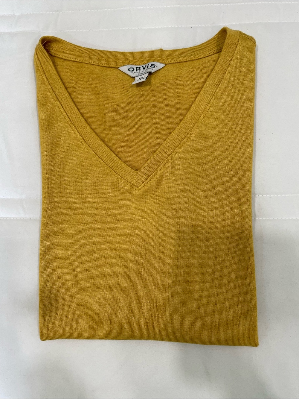 ORVIS Women's V-Neck Short Sleeve Top in Mustard - Picture 2 of 3